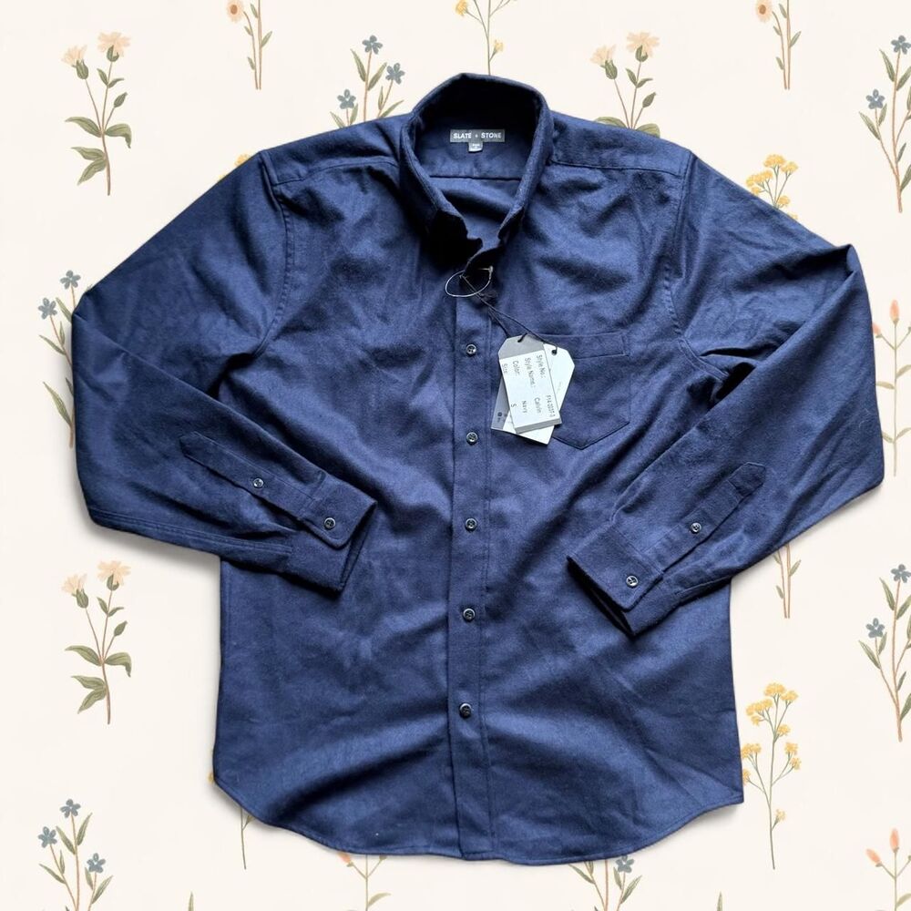 NWT Slate & Stone Calvin Navy Wool Blend Button Down Shirt Small